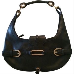 JIMMY CHOO BLACK LEATHER SHOULDER BAG PURSE HOBO
